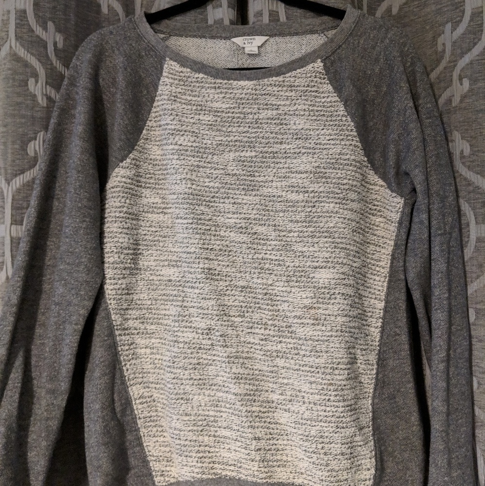 Crew Gray Sweatshirt with Cream and Gold Detailing
